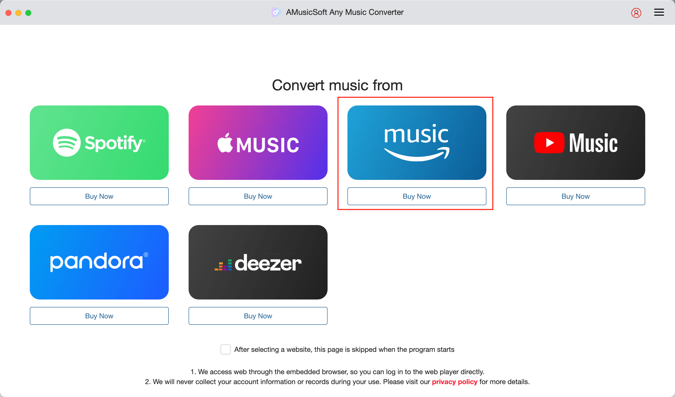 Select Amazon Music platform in AMusicSoft Amazon Music Converter
