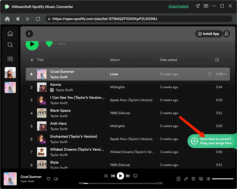 Agregue todas las canciones elegidas de Spotify para convertir