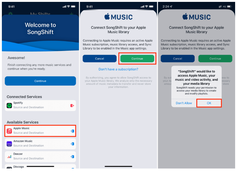 Allow Songshift To Access Apple Music