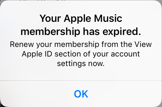 Срок действия членства в Apple Music истек