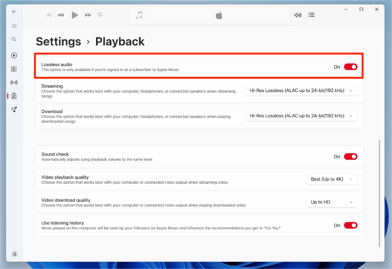 Apple Music без потерь Windows 11