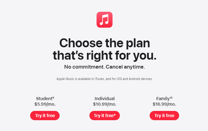 Novo preço da Apple Music