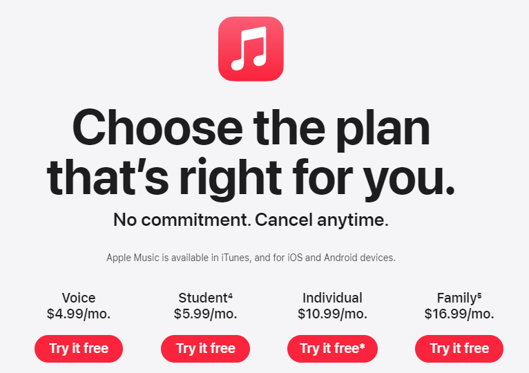 Tarification Apple Music