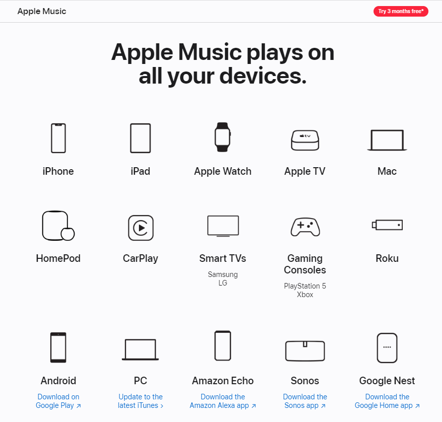 المنصات المدعومة من Apple Music