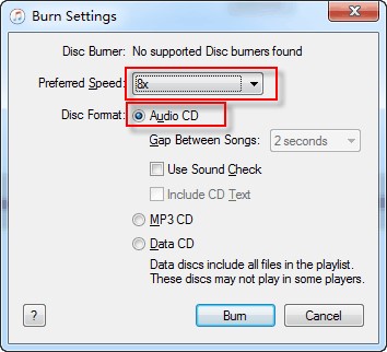 Burn Spotify Playlist Settings