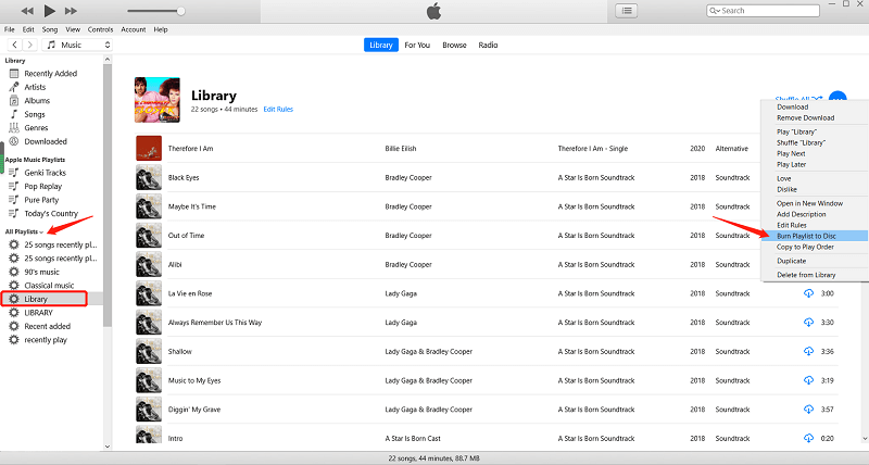 iTunes를 통해 Apple 음악을 CD로 굽기