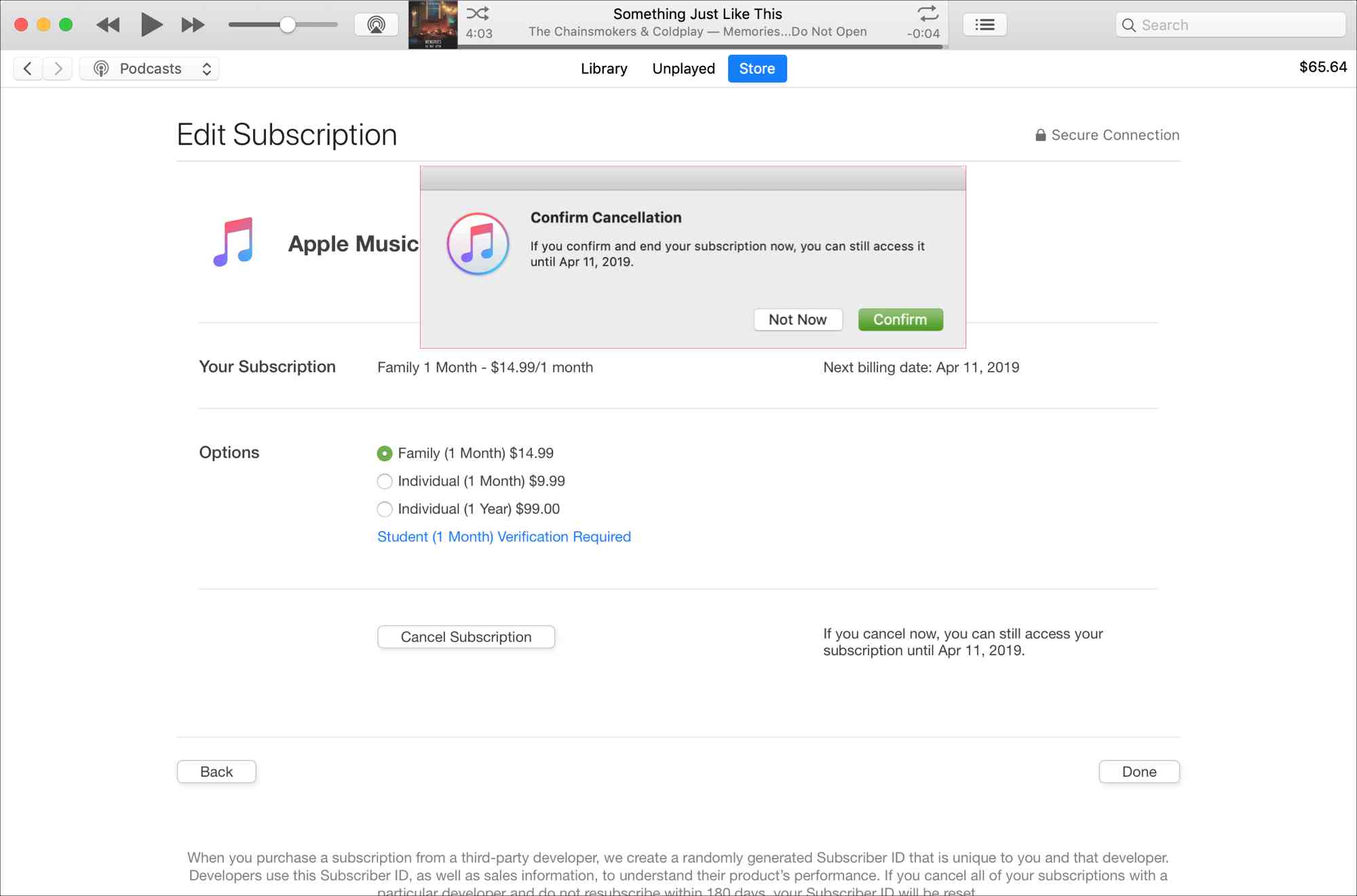 Mac で Apple Music のサブスクリプションをキャンセルする
