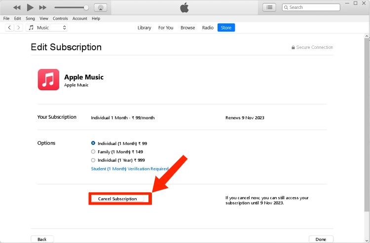Anuluj bezpłatną wersję próbną iTunes Apple Music