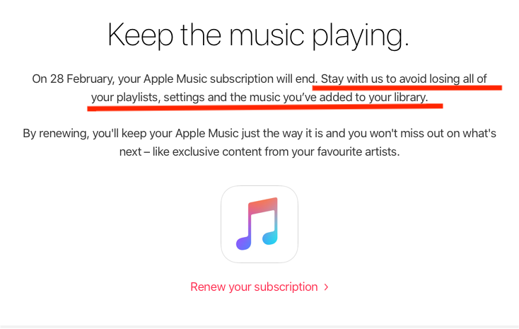 如果取消 Apple Music 訂閱，歌曲將不可用