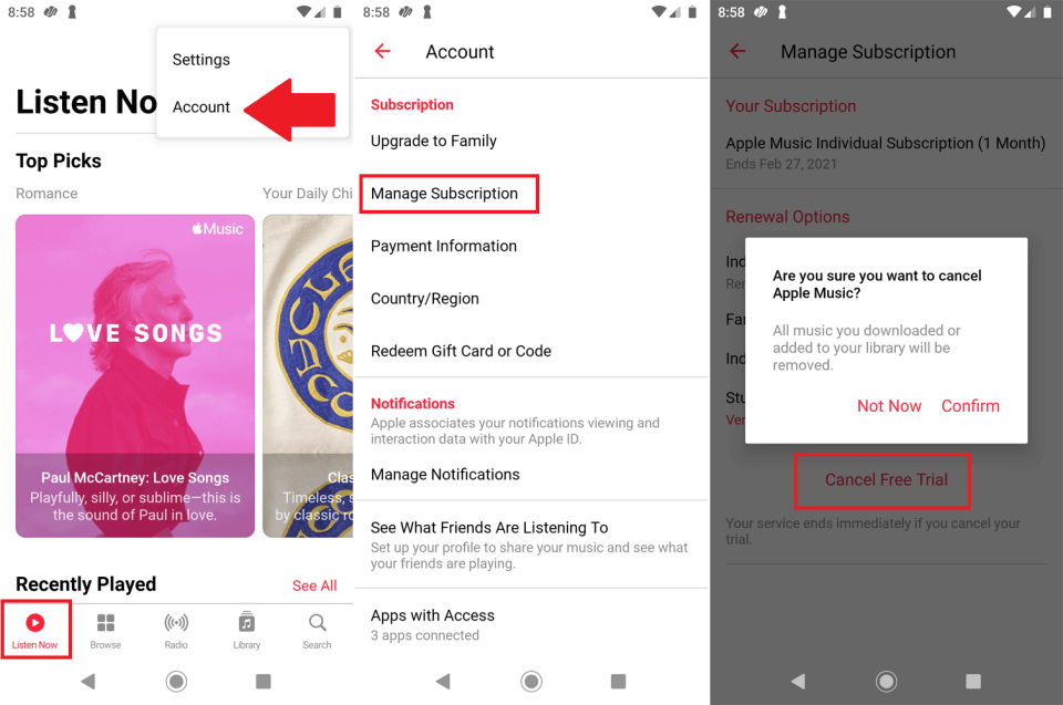 Annuler l'abonnement sur Android
