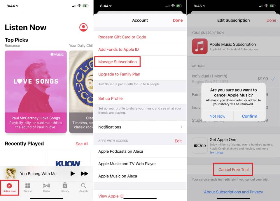 Annuler l'essai gratuit d'Apple Music