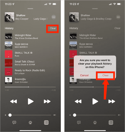 Clear Apple Music Recently Played iOS