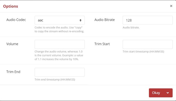 CloudConvert-Optionen