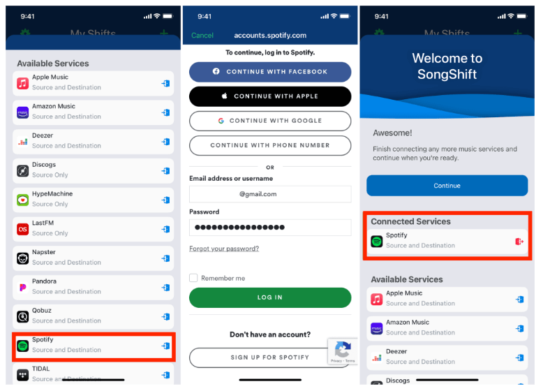 Conectar Spotify a Songshift