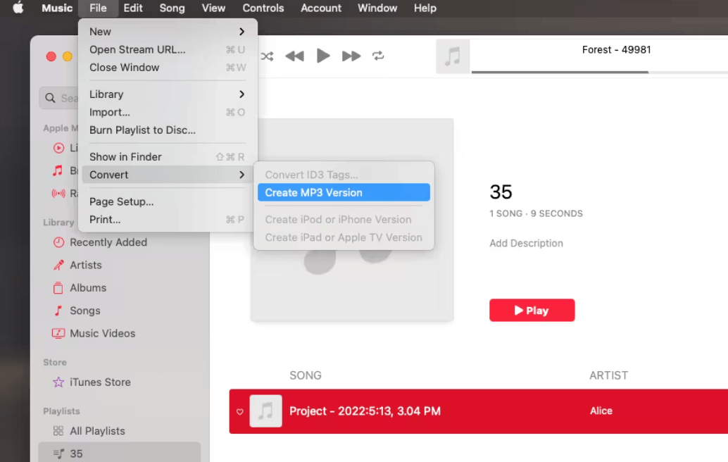 Crea una versione MP3 su Apple Music