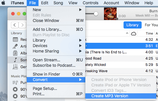 iTunes Utwórz wersję MP3