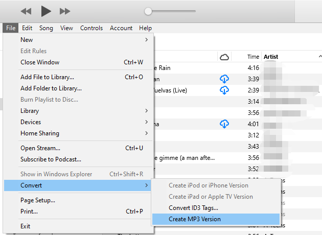 iTunes Create MP3 Version