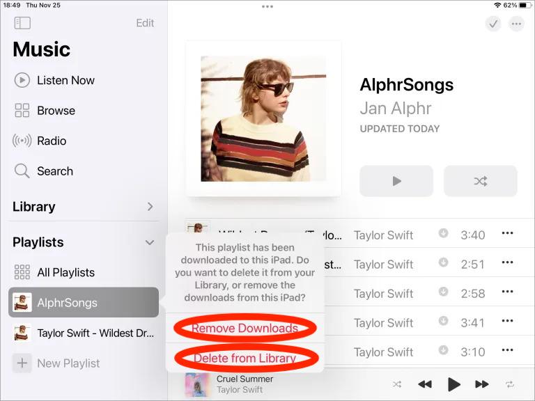 Удалить из библиотеки на iPad