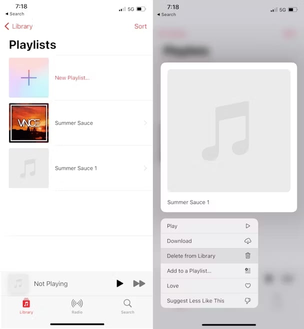 Eliminar lista de reproducción en iPhone