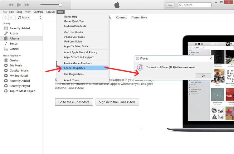 تحقق من وجود تحديثات iTunes Windows