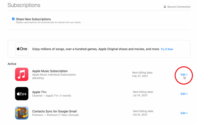 Редактировать подписку Apple Music Mac