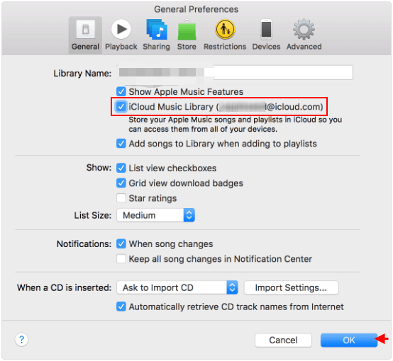 iCloud Music Library Settings