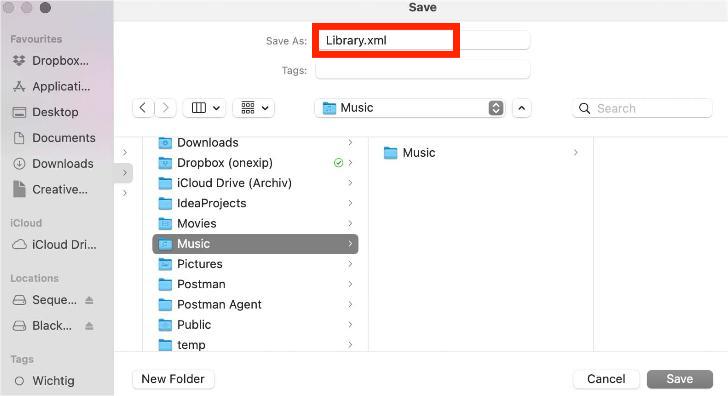 Apple Music Library als XML-Datei