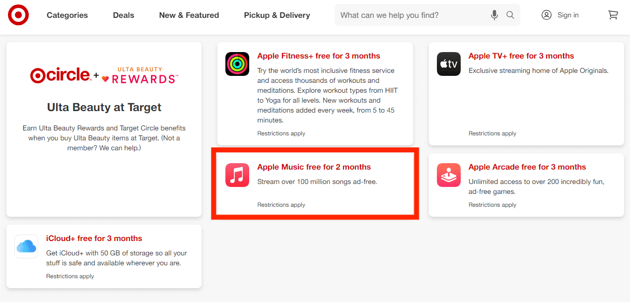Target Circle 免費提供 Apple Music