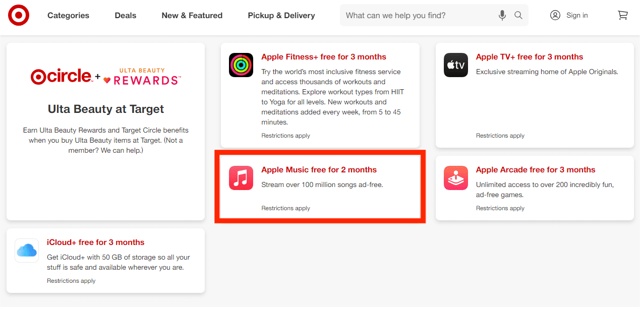 Apple Music 免費目標圈