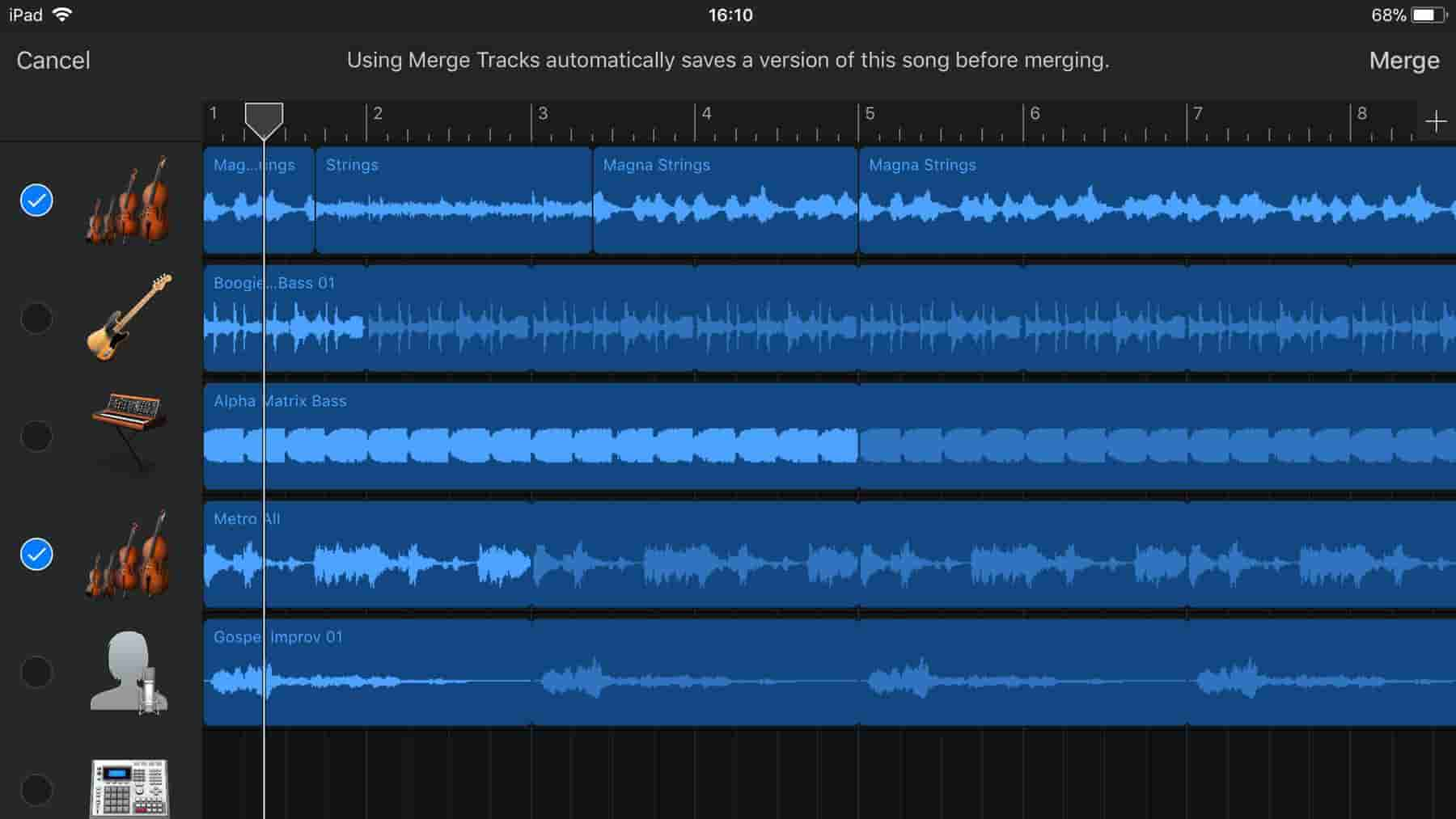 Łączenie utworów Garageband