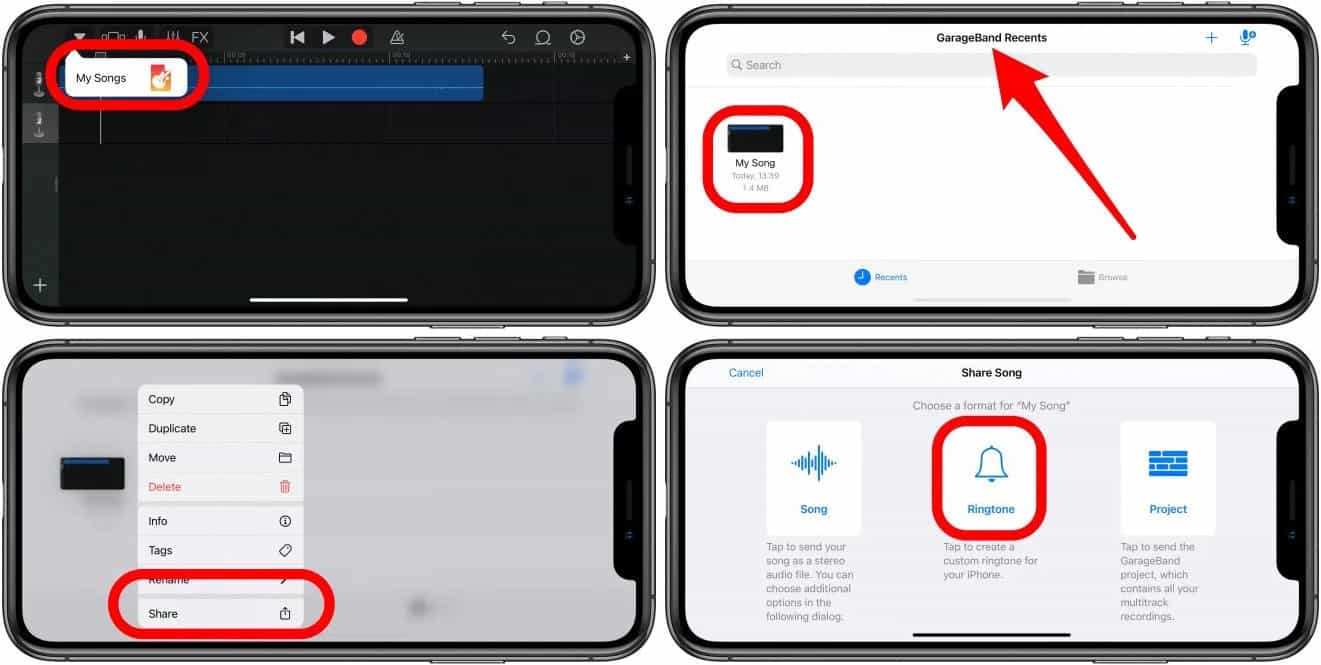 カスタム着信音を Garageband と共有する