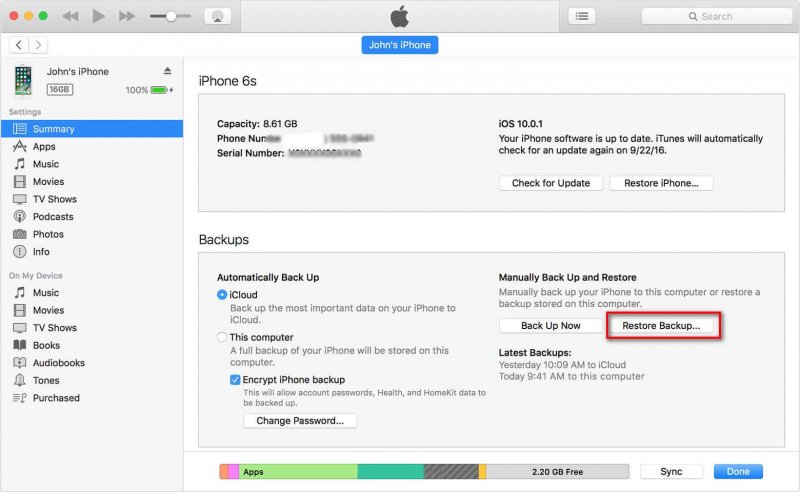 Trasferisci la libreria di iTunes utilizzando il backup di iTunes