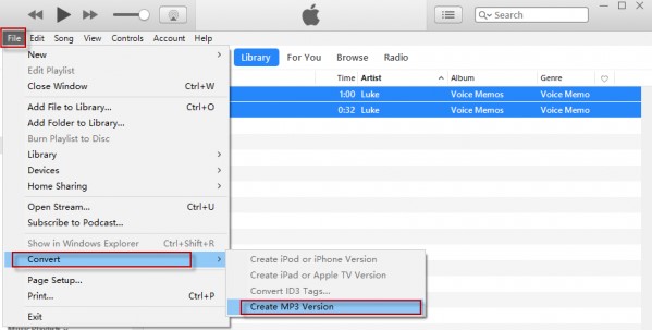 iTunes Создать версию MP3