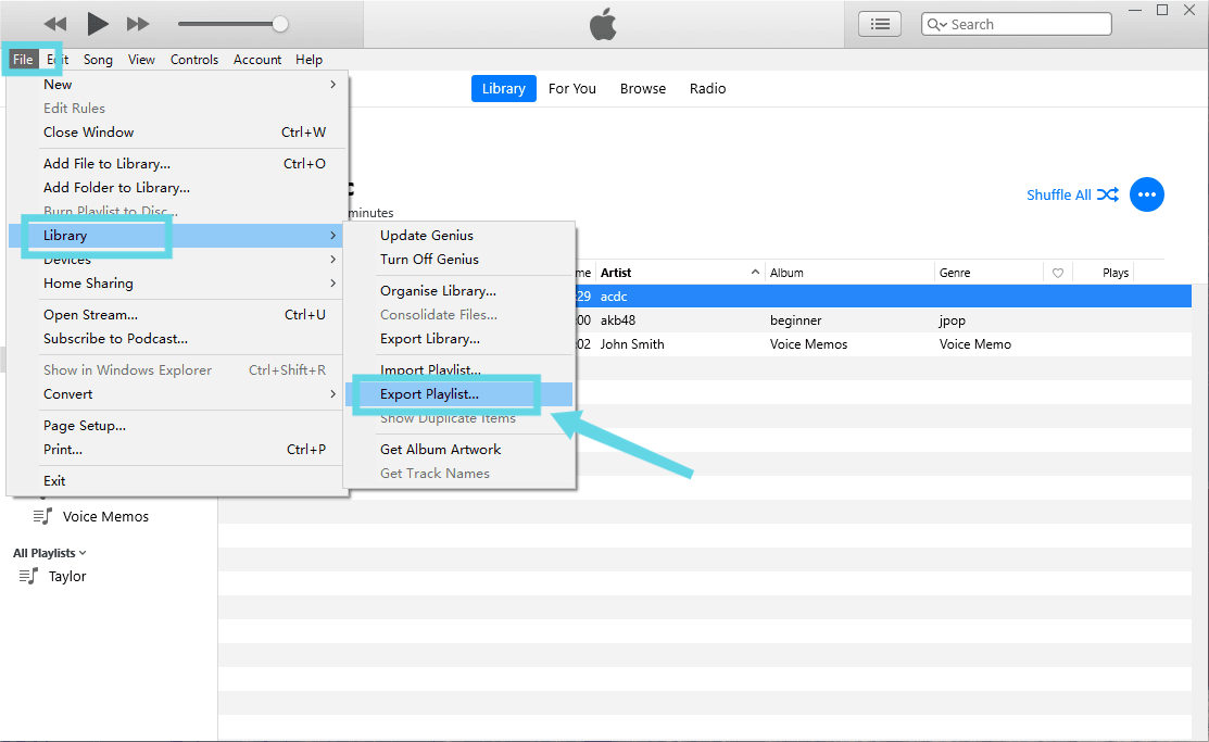Afspeellijst iTunes exporteren