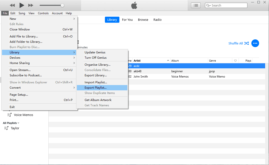 Exportar canciones de iTunes a XML