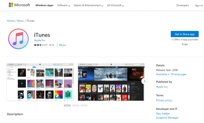 iTunes Microsoft Store