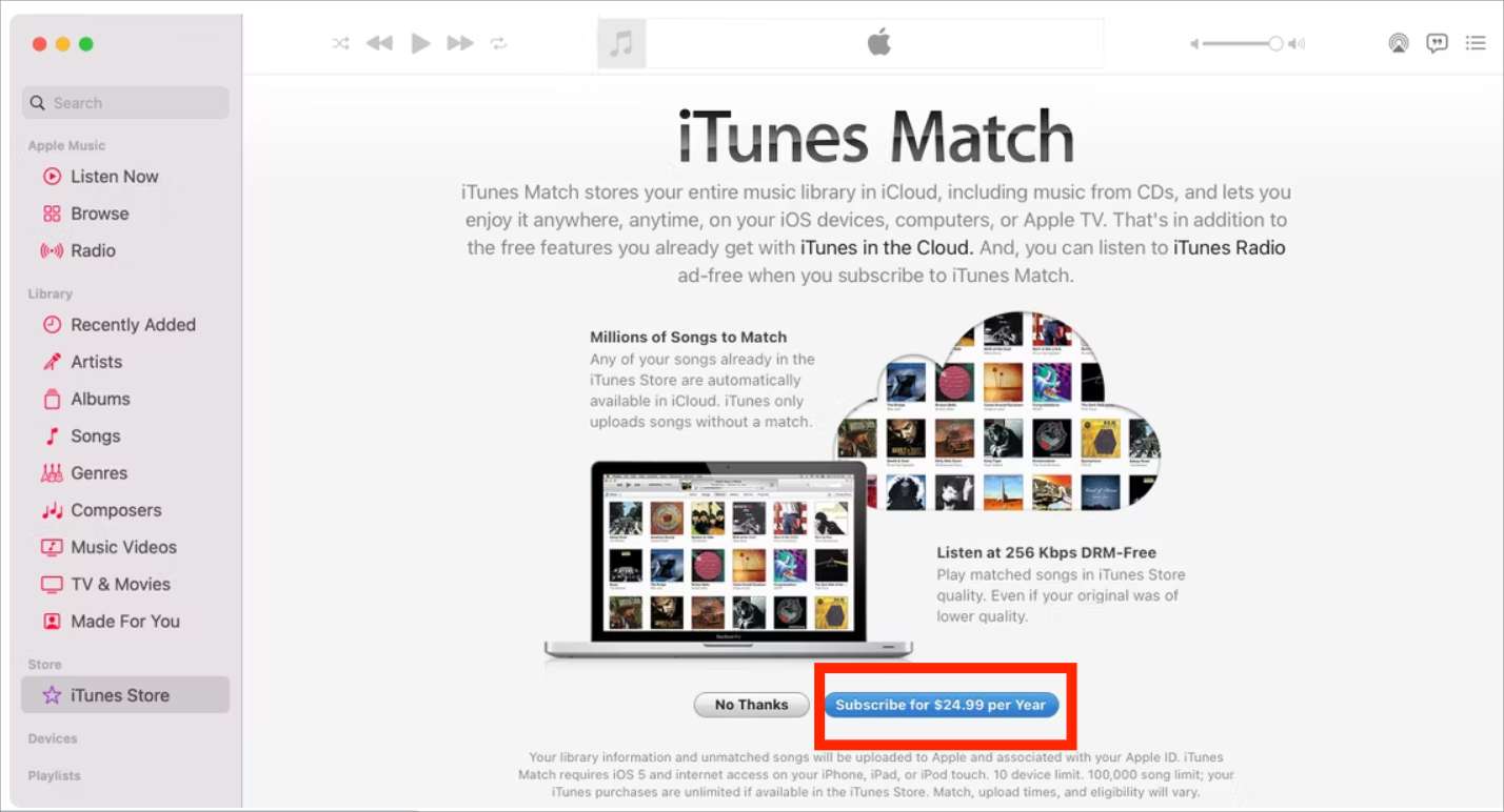 Rimozione di DRM utilizzando iTunes Match