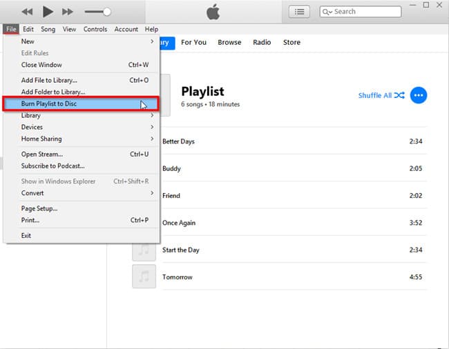 حرق قائمة تشغيل iTunes على القرص