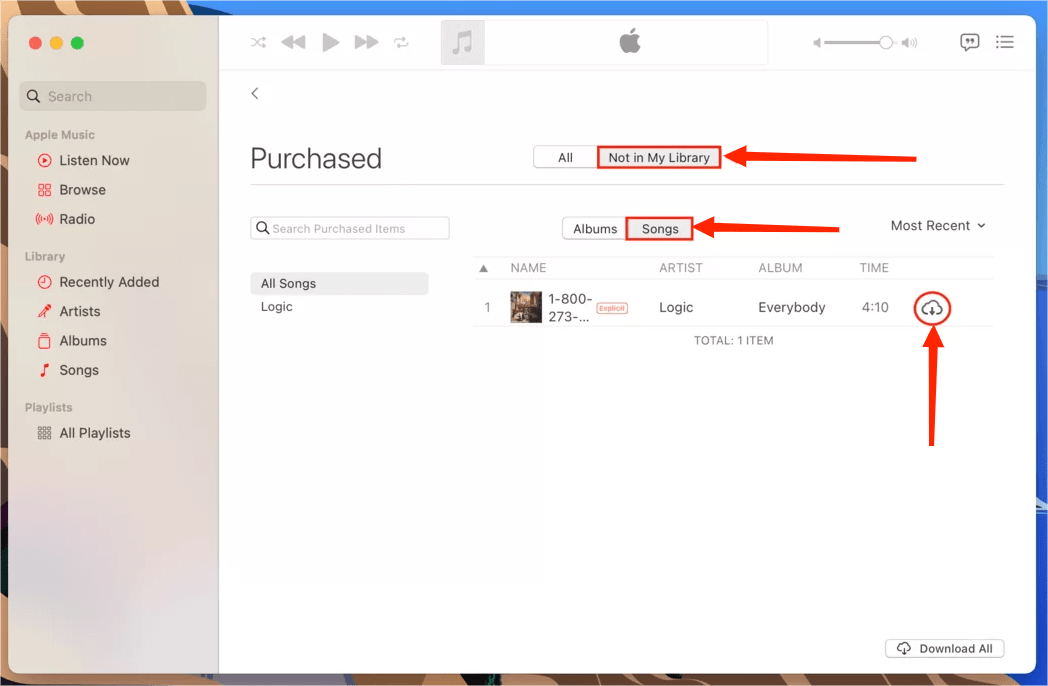 Scarica la musica acquistata sul Mac