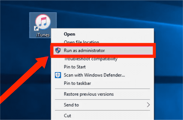 Execute o iTunes como administrador