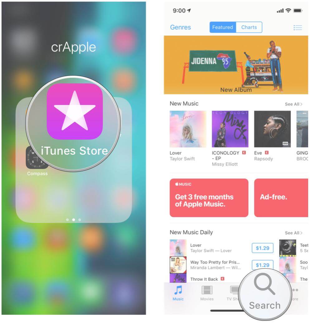 Applicazione iTunes Store su iPhone