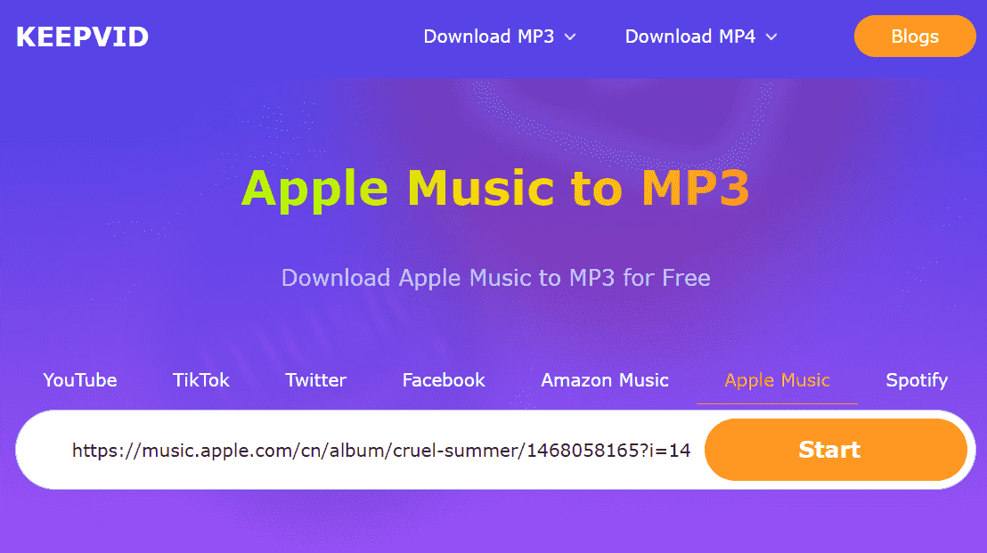 KeepVid オンライン Apple Music コンバーター