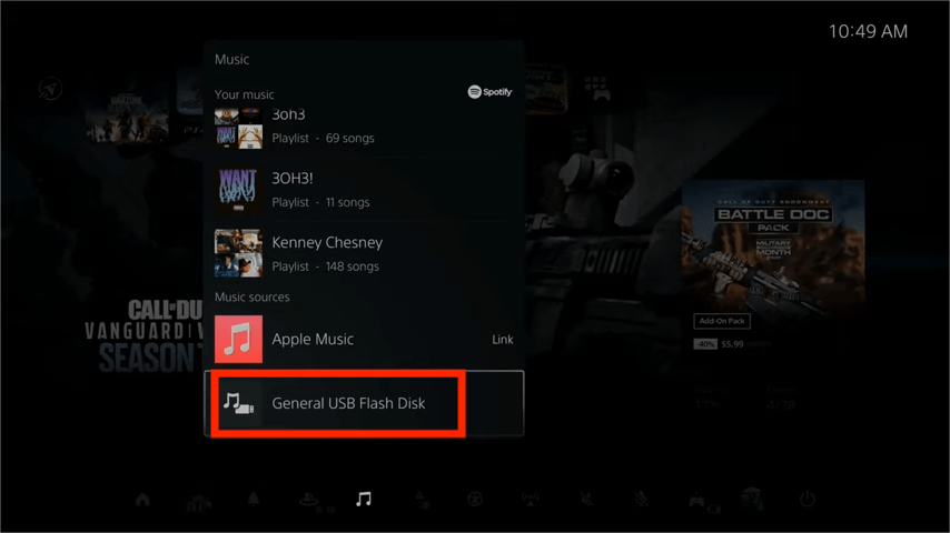 استمع إلى الموسيقى من USB على PS5