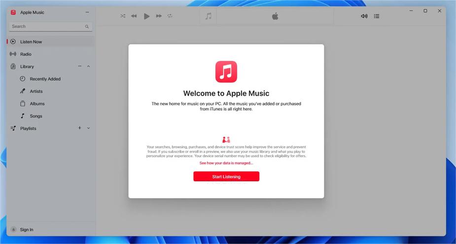 在 Windows 上登錄 Apple Music