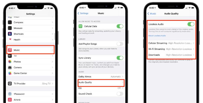 Impostazioni della qualità della musica per iPhone