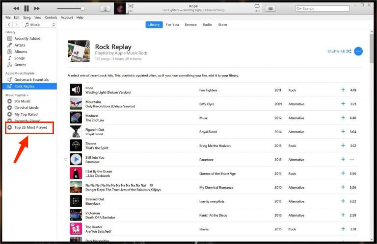 Lista de reprodução mais tocada iTunes