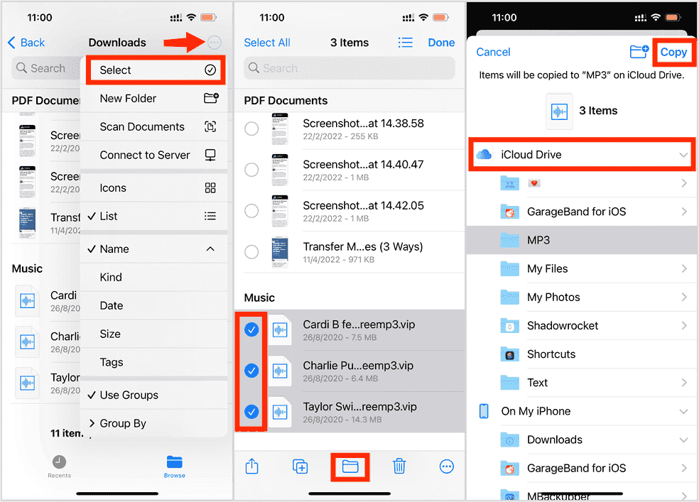 Transferir MP3 para o iCloud Drive