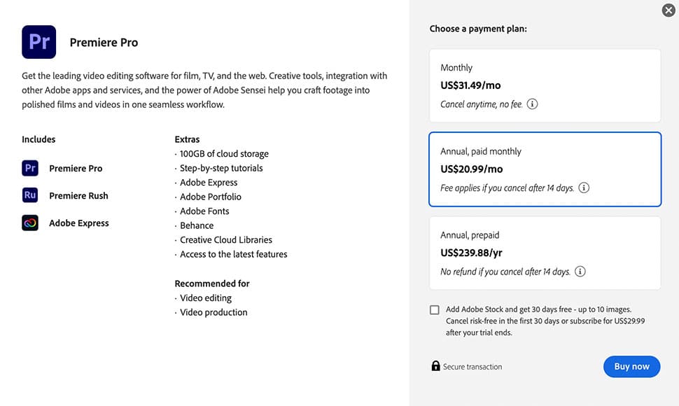 Premiere Pro Monthly Plan