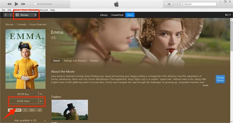 Alugue filmes do iTunes no computador