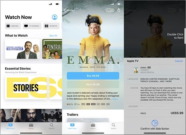 Alugue filmes do iTunes no aplicativo Apple TV